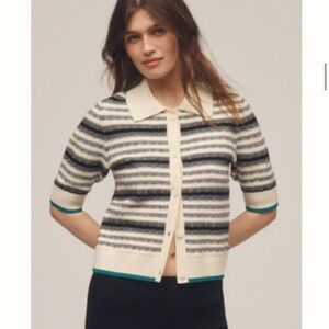 Maeve Black and Cream Striped Cardigan